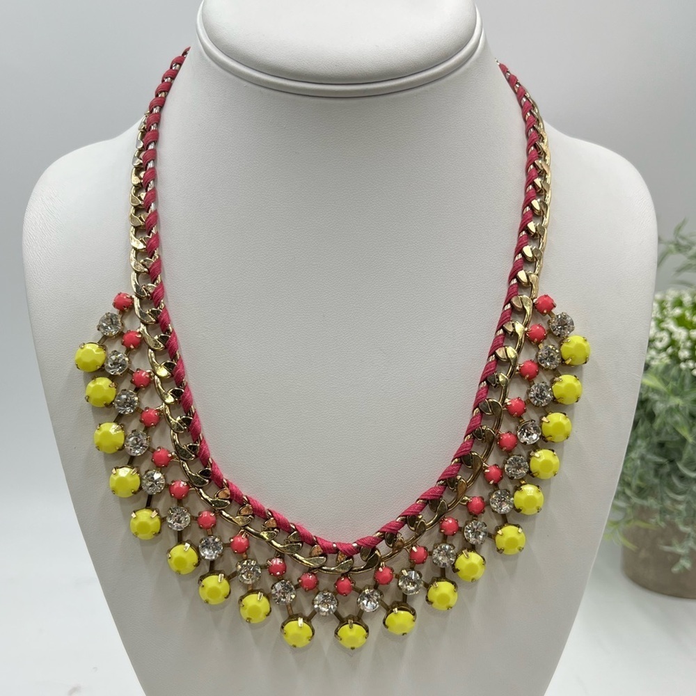 Natasha‎ Pink Yellow Chunky Gold Tone Bib Collar Neon Statement Necklace